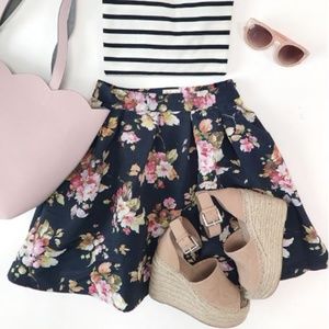 Navy Floral Skirt